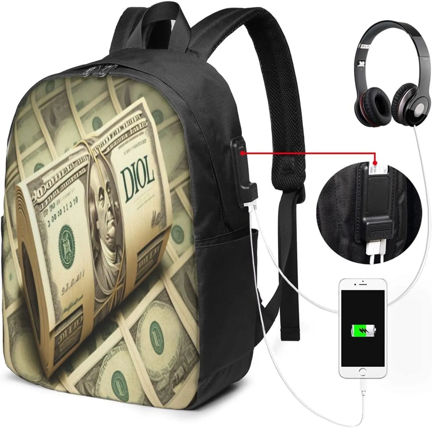 100 Dollar Travel Laptop Backpack - Durable Business Laptops Backpack with USB Charging Port