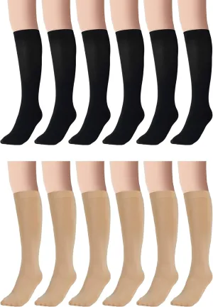 12 Pairs Ice Skating Socks High Tights Women's Ice Skating Tights Skating Nylon Socks Figure Footed Skate Socks for Girls Kids Black, Nude
