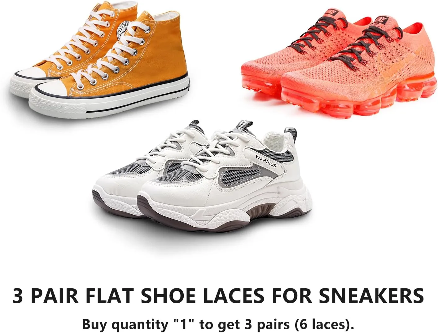 3 Pair Flat Shoe Laces for Sneakers Colored 5/16 Athletic Shoelace Running Shoes Boots Strings Replacement