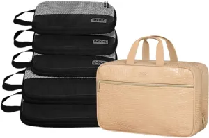 5pc Compression Packing Cubes   Hanging Toiletry Bag
