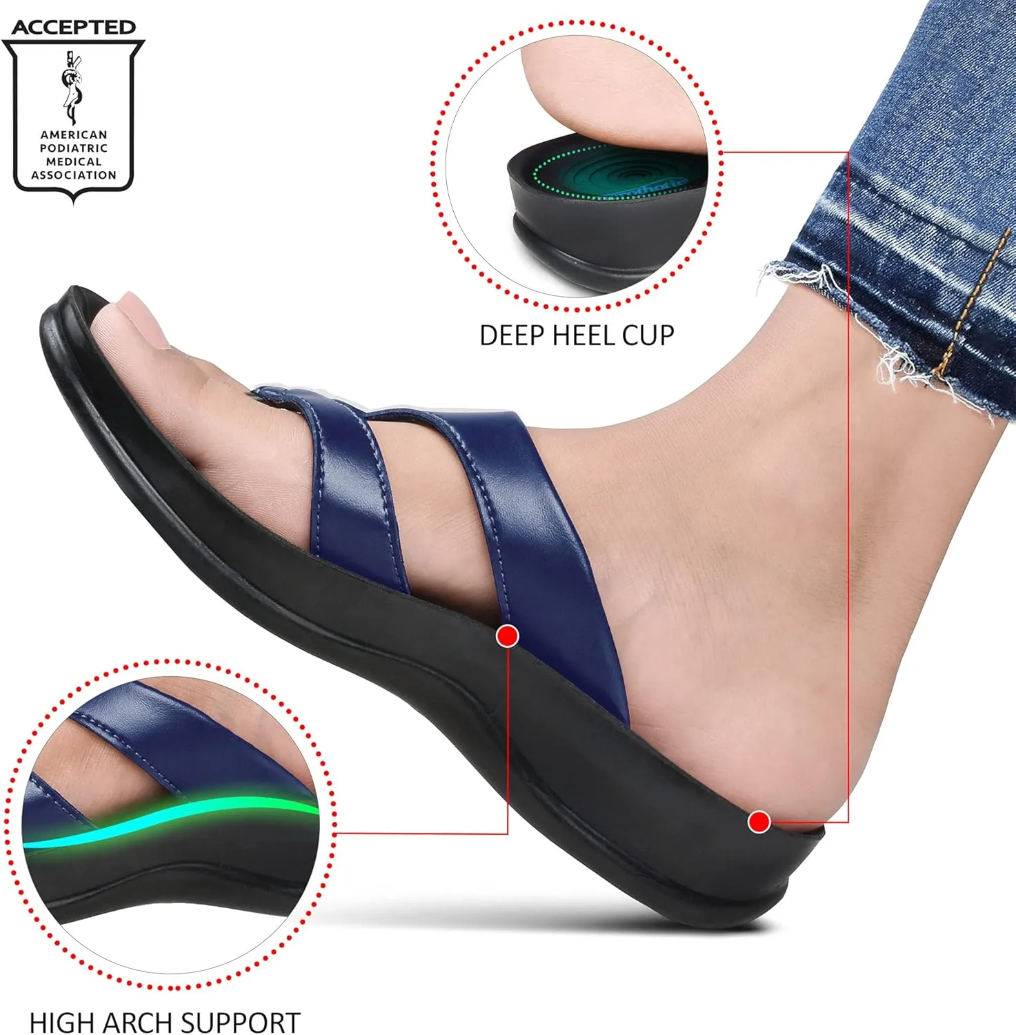 AEROTHOTIC Arch Supportive Strappy Orthotic Comfortable Flip Flops Cushion Soft Toe Post Non-Slip Summer Casual Travel Walking Thong Sandals Women Beach Essentials