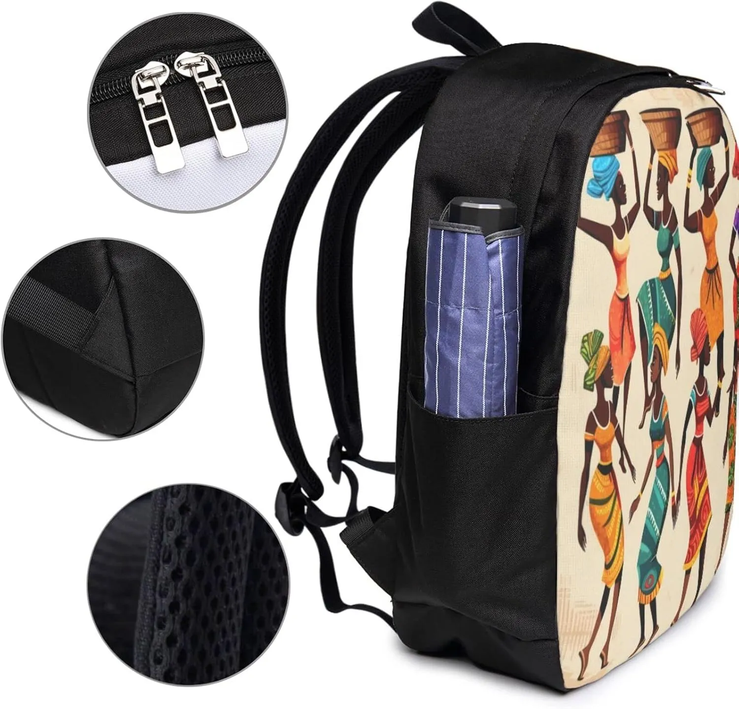 African Women Afrocentric Artwork Travel Laptop Backpack - Durable Business Laptops Backpack with USB Charging Port