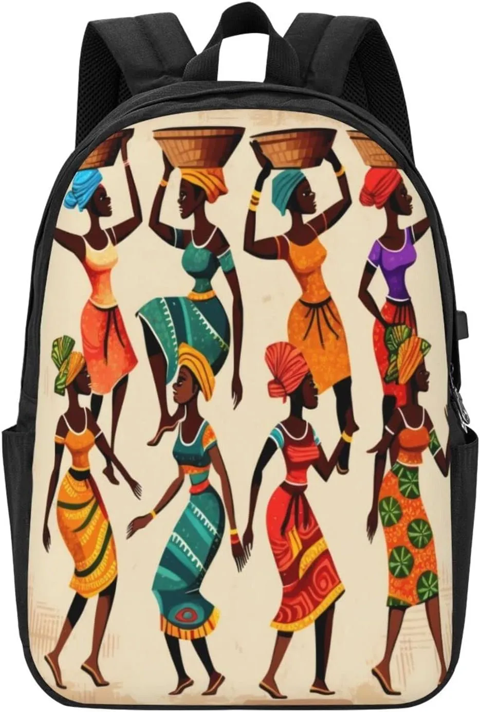 African Women Afrocentric Artwork Travel Laptop Backpack - Durable Business Laptops Backpack with USB Charging Port
