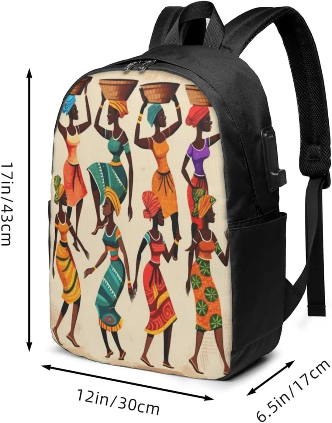 African Women Afrocentric Artwork Travel Laptop Backpack - Durable Business Laptops Backpack with USB Charging Port