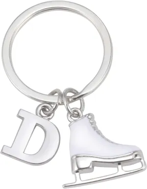 Amaxer White Enamel Ice Skates Shoes Pendant Keyring Alphabet Letters A-Z Ice Skating Stainless Steel Keychain for Unisex