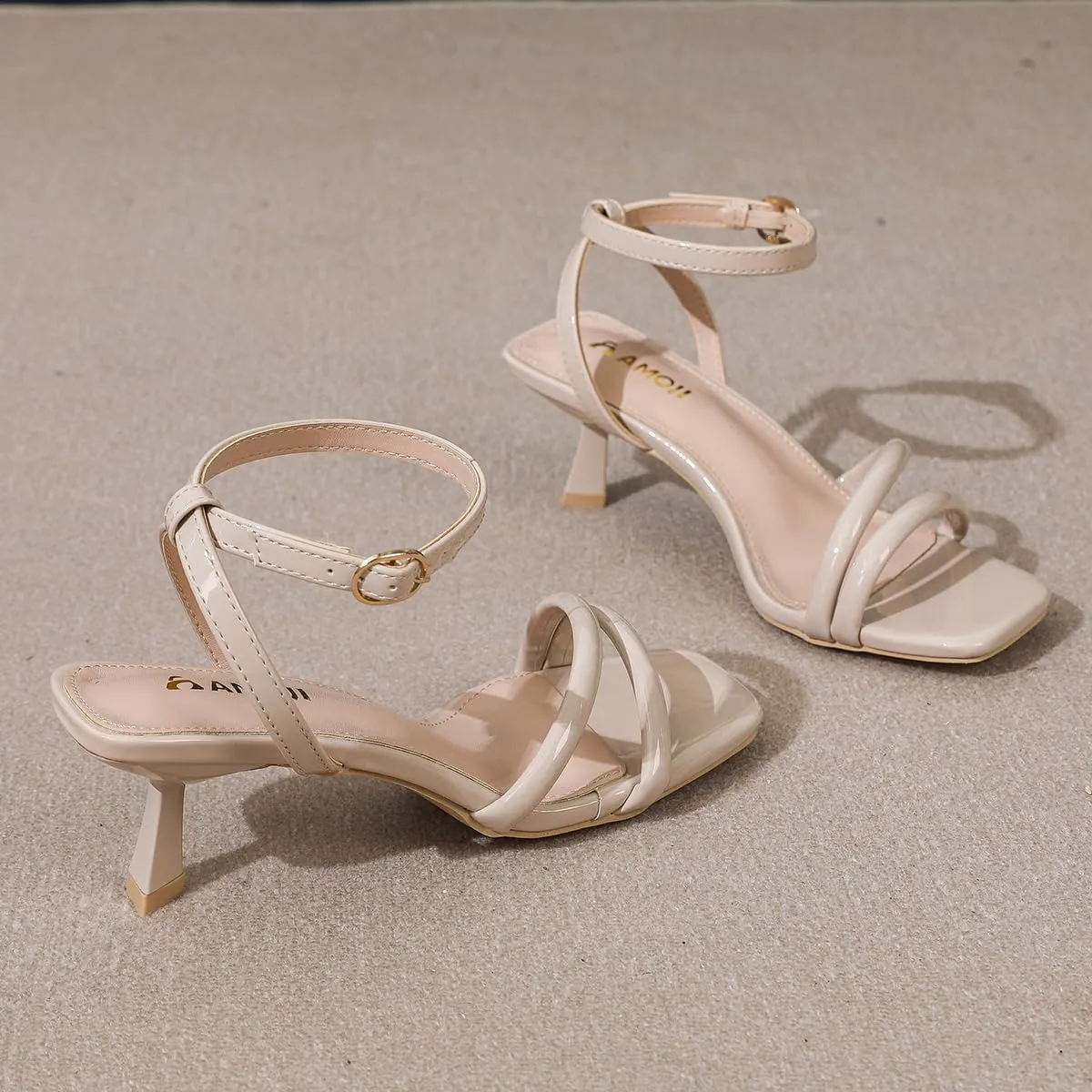 Amoji Women 2.5 Inch Kitten Heels Two Strap Party Wedding Dress Shoes FZ327