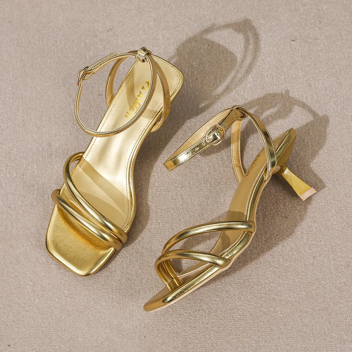 Amoji Women 2.5 Inch Kitten Heels Two Strap Party Wedding Dress Shoes FZ327
