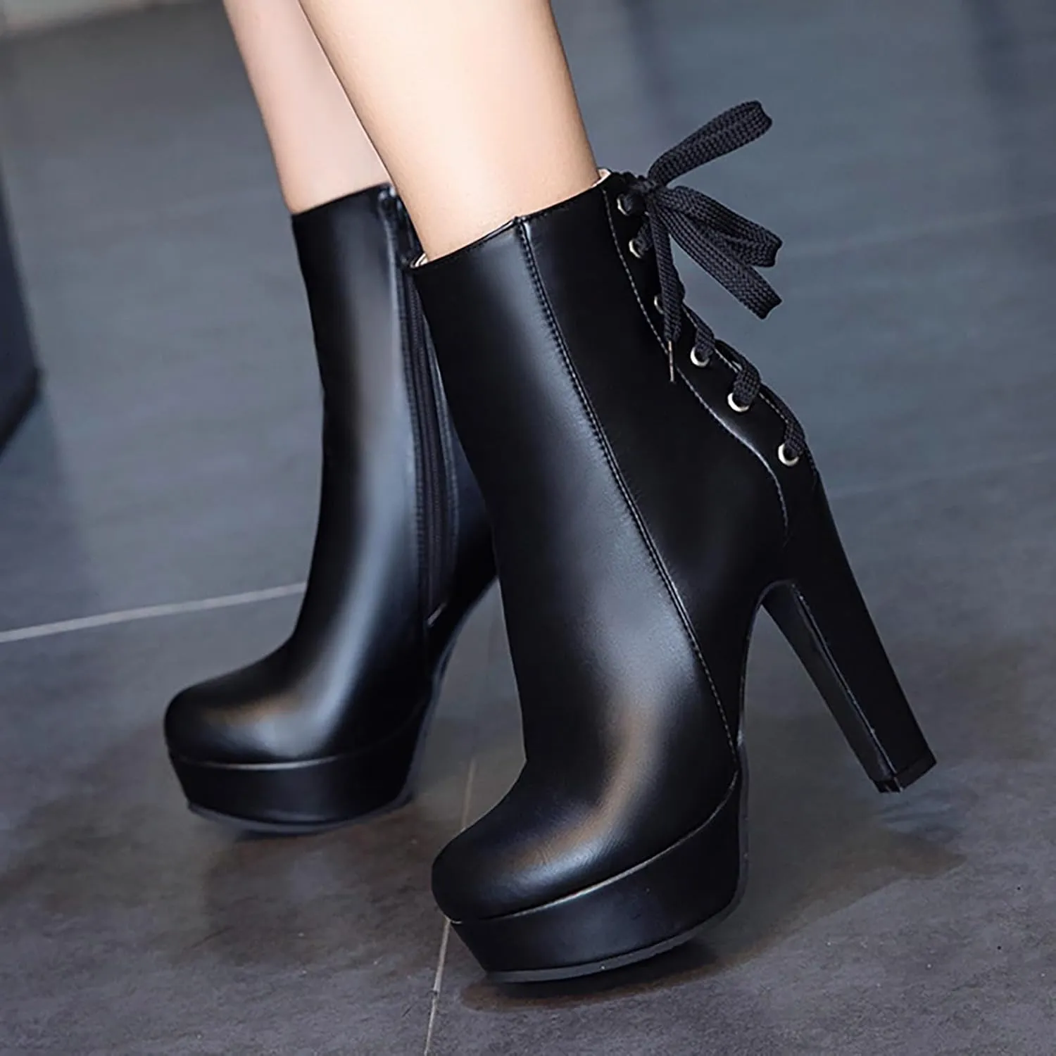 Ankle Boots for Women 2024 Fall And Winter Knight Boots Round Head Thick Heel With Waterproof Lace-Up Women'S Boots