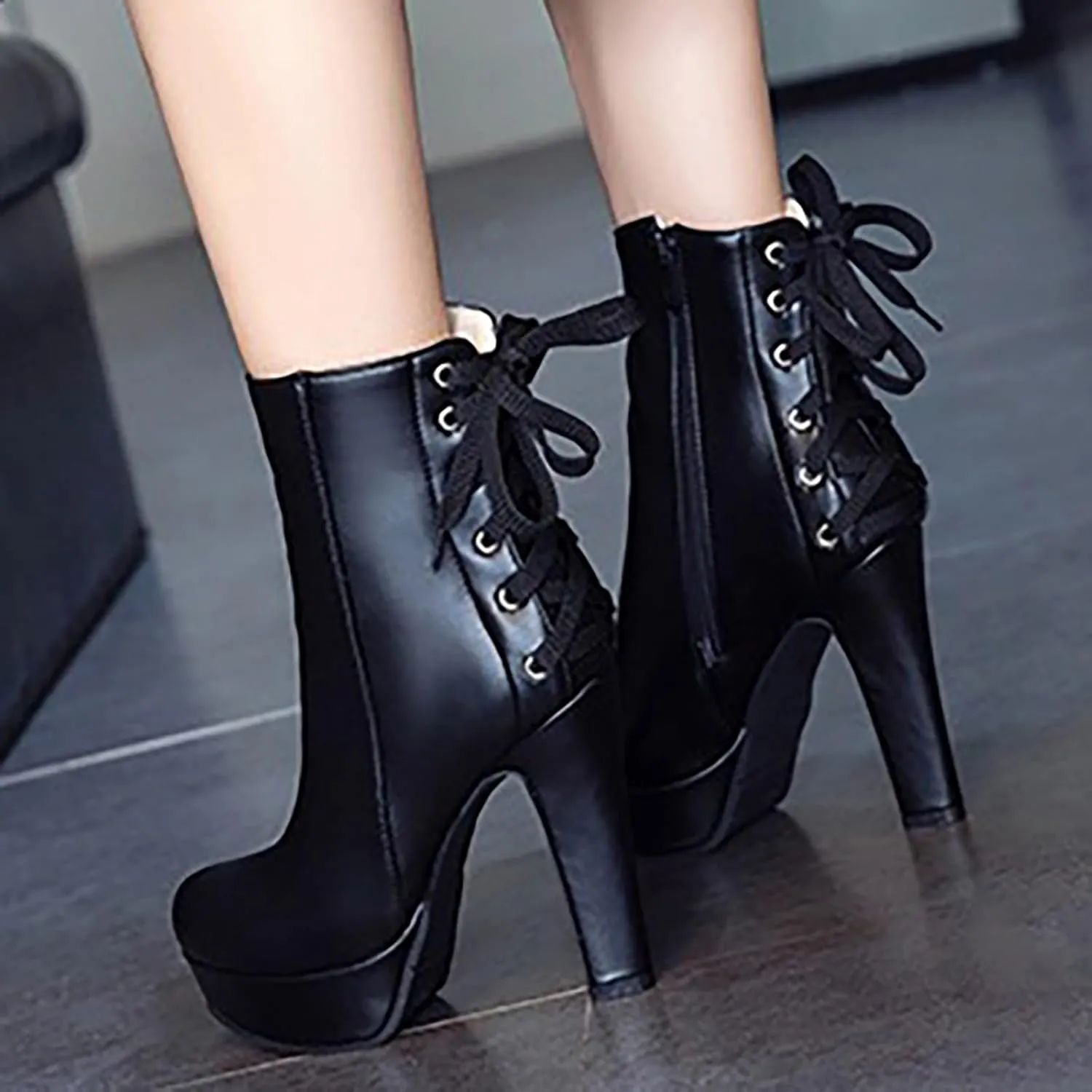 Ankle Boots for Women 2024 Fall And Winter Knight Boots Round Head Thick Heel With Waterproof Lace-Up Women'S Boots