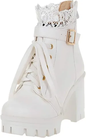 Ankle Boots for Women Dressy Mid Calf Boots for Women Large Size Chunky Waterproof Lace Lace High Heeled Short Boots