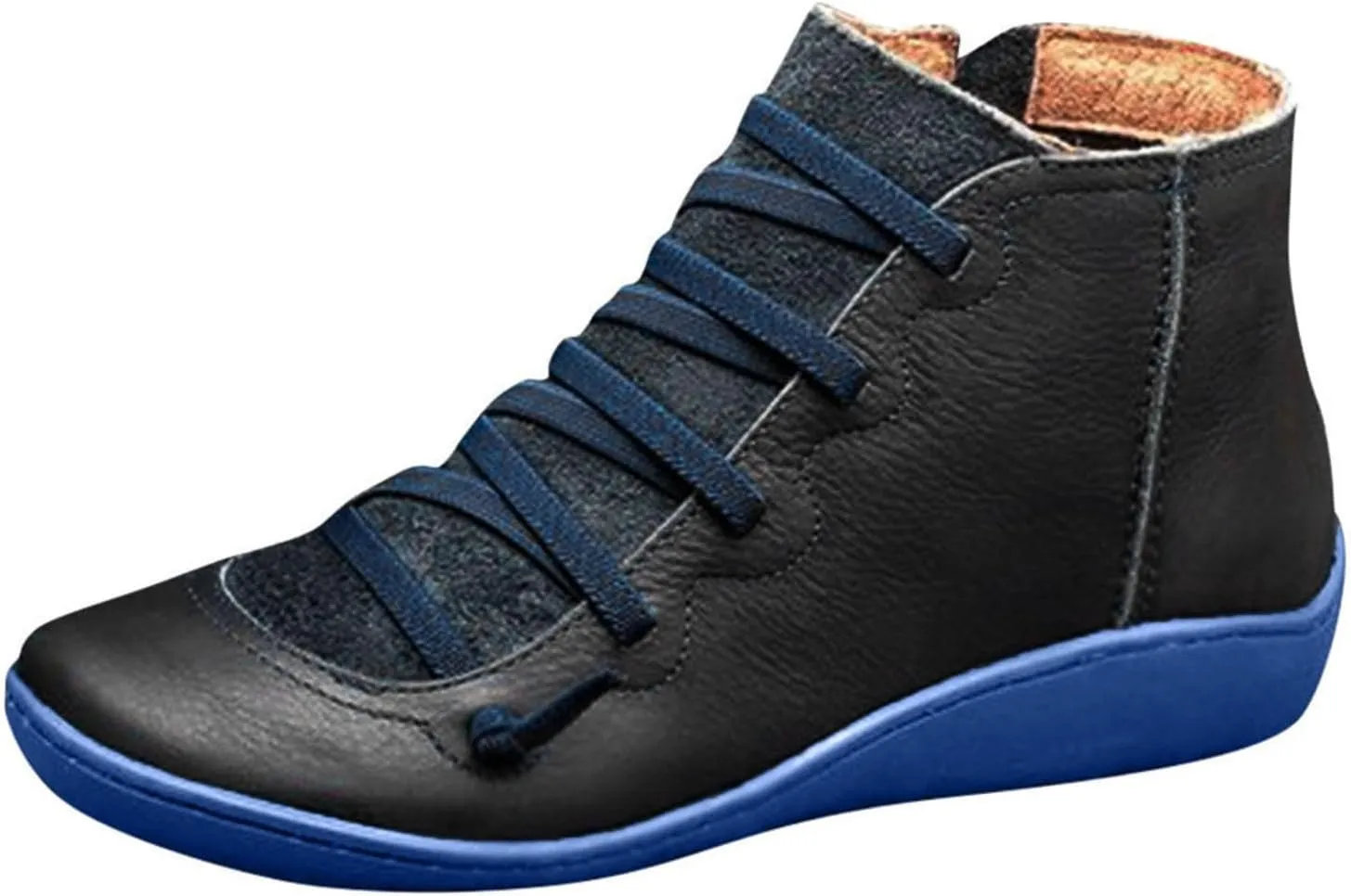 Ankle Boots for Women Fall Boots for Women 2024 Low Heel Casual Retro Leather Round Lace-up Shoes Flat Zipper Booties