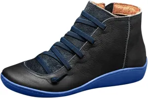 Ankle Boots for Women Fall Boots for Women 2024 Low Heel Casual Retro Leather Round Lace-up Shoes Flat Zipper Booties