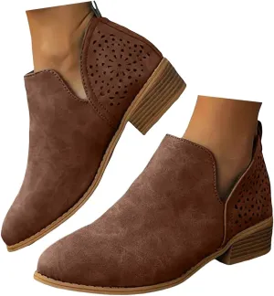 Ankle Boots for Women Low Heel Women's Boots Ankle Booties Pointed Toe Pull on Chunky Heel Slip on V Cut Women Boots