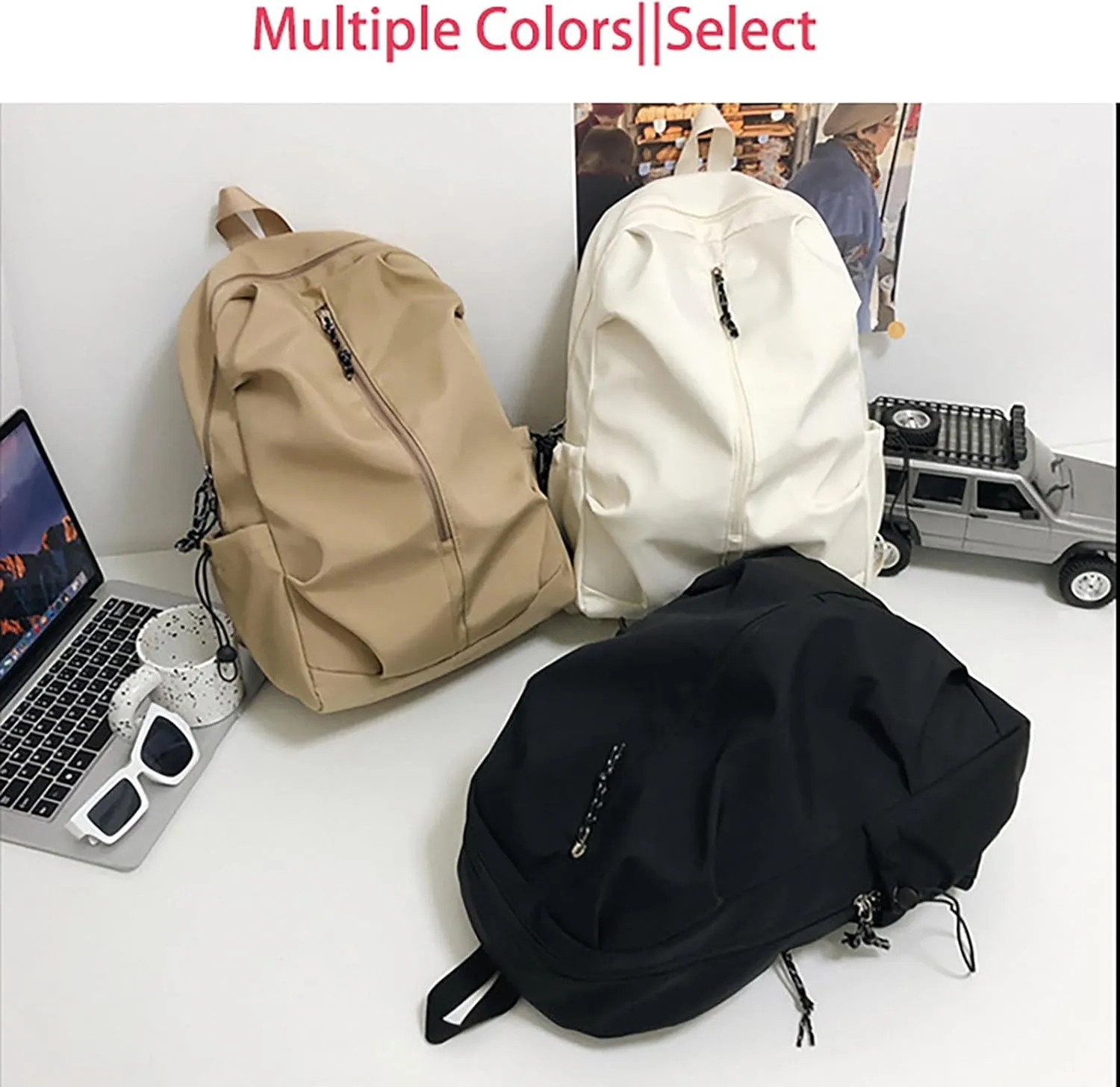Anti-Theft Waterproof College & Travel Backpack, 15.6-Inch Laptop Compartment with Durable Nylon Design (Khaki)