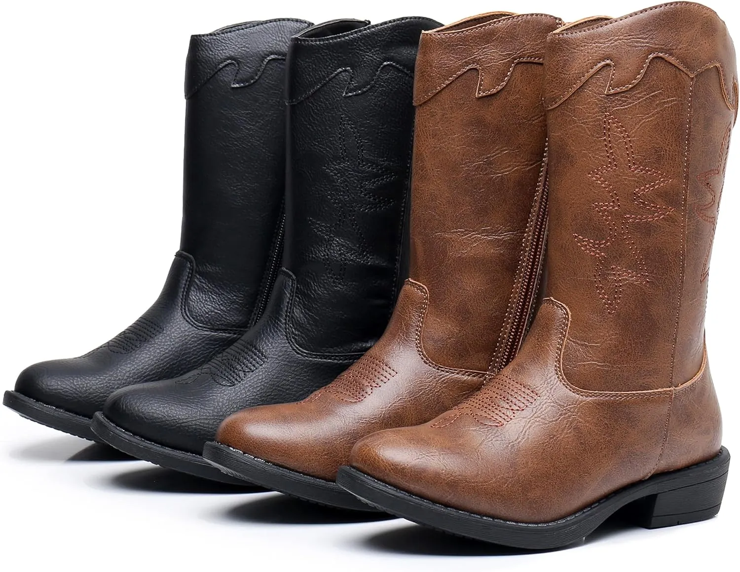 Apakowa Girls Cowgirl Boots Unisex-Child Mid Calf Toddler Cowboy Boot Little Big Kids Boys Western Riding Shoes (Toddler/Little Kid/Big Kid)
