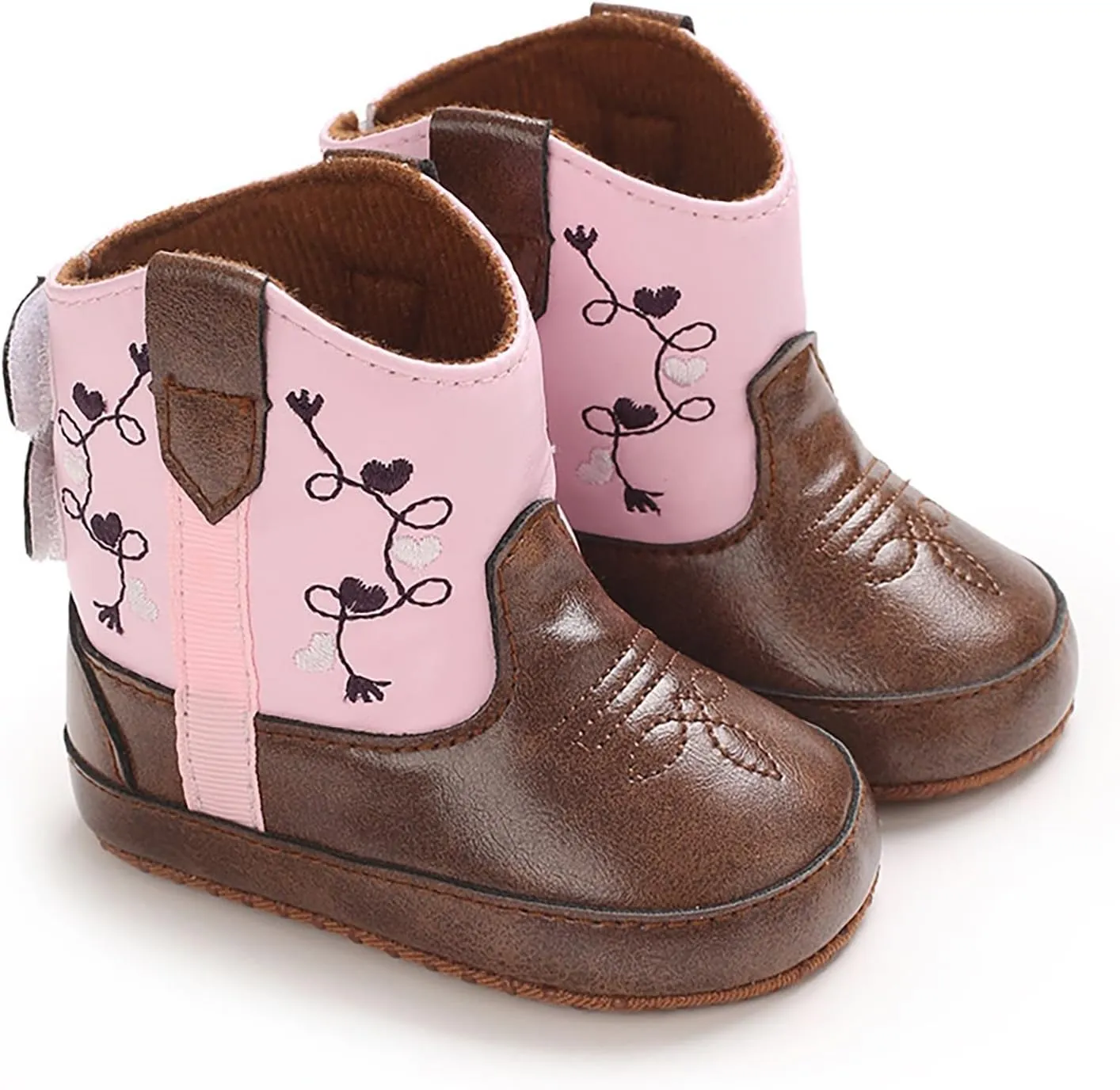 Baby Girls Boys Leathe Western Boots Cowboy Bootie Soft Sole Non-Slip Crib Shoes for Infant Round Toe Ankle Boots