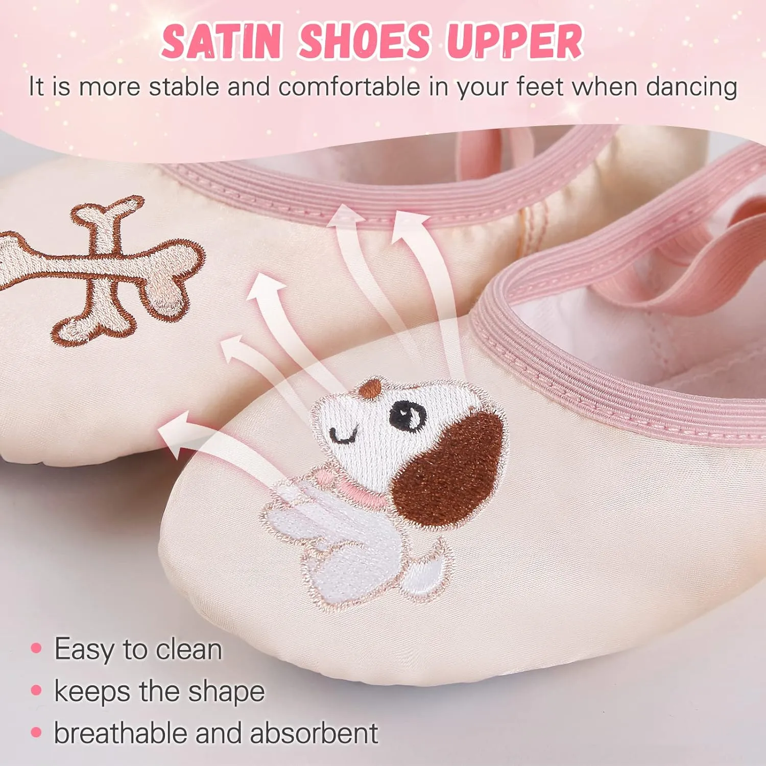 Ballet Shoes for Girls,Soft Leather Ballet Slippers No-Tie Dance Shoes for Toddler Girls/Little/Big Kids