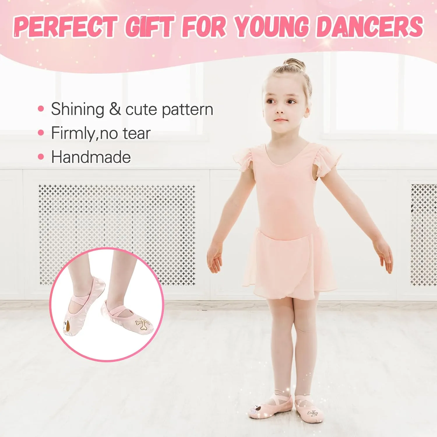 Ballet Shoes for Girls,Soft Leather Ballet Slippers No-Tie Dance Shoes for Toddler Girls/Little/Big Kids
