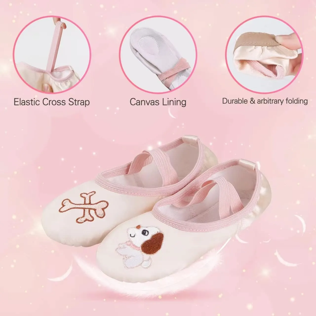 Ballet Shoes for Girls,Soft Leather Ballet Slippers No-Tie Dance Shoes for Toddler Girls/Little/Big Kids