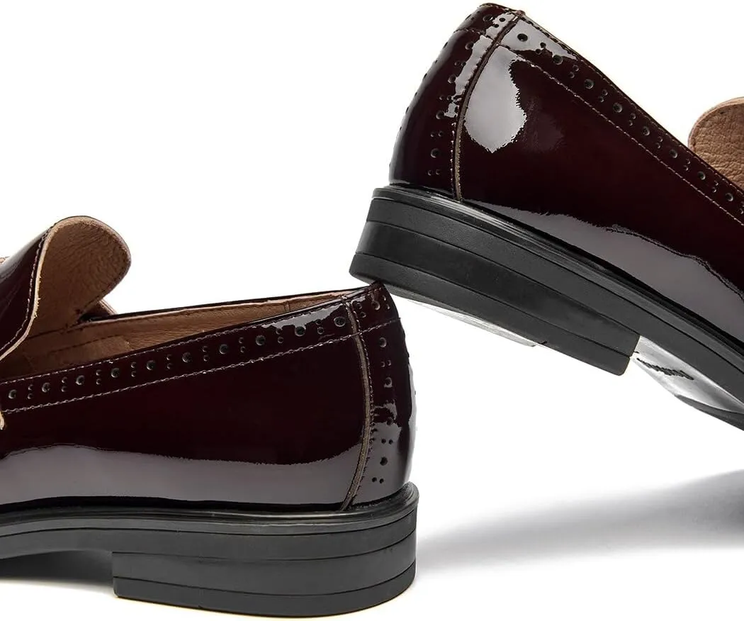 BEAU TODAY Flat Loafers for Women, Womens Leather Penny Loafers, Slip-on Flats for Women, Comfortable Dressy Business Casual Office Non-Slip Round Toe Loafers