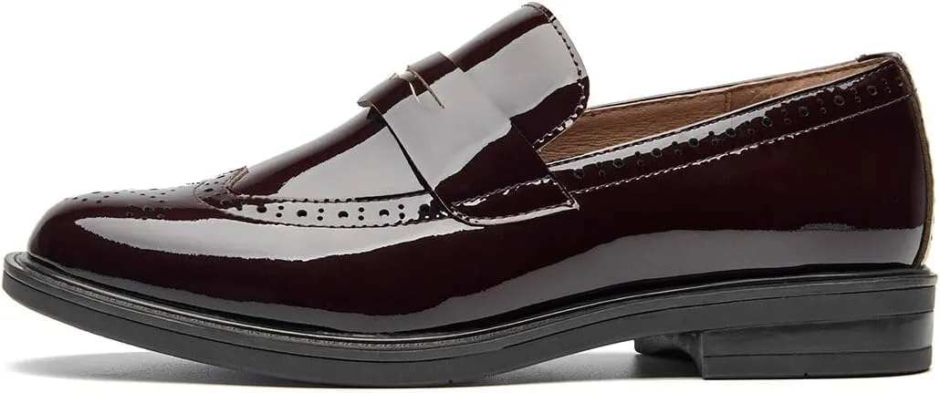 BEAU TODAY Flat Loafers for Women, Womens Leather Penny Loafers, Slip-on Flats for Women, Comfortable Dressy Business Casual Office Non-Slip Round Toe Loafers
