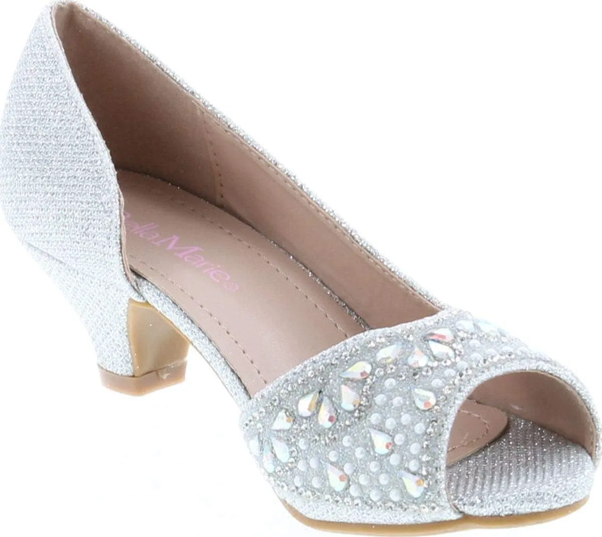Bella Marie Truly Kids Rhinestones Slip On Girls Kitten Heels Sandals Dress Shoes