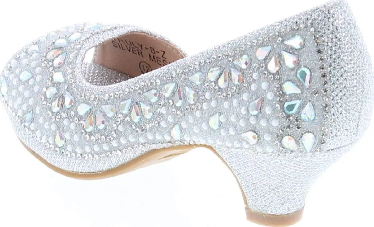 Bella Marie Truly Kids Rhinestones Slip On Girls Kitten Heels Sandals Dress Shoes
