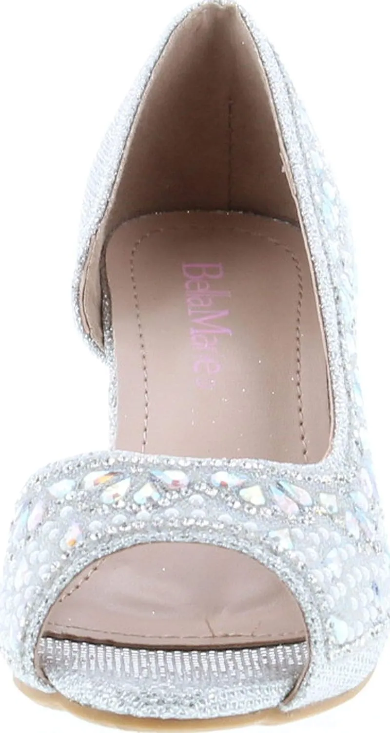 Bella Marie Truly Kids Rhinestones Slip On Girls Kitten Heels Sandals Dress Shoes