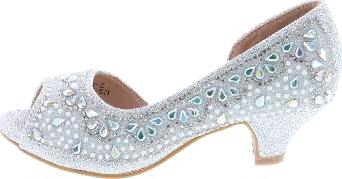Bella Marie Truly Kids Rhinestones Slip On Girls Kitten Heels Sandals Dress Shoes
