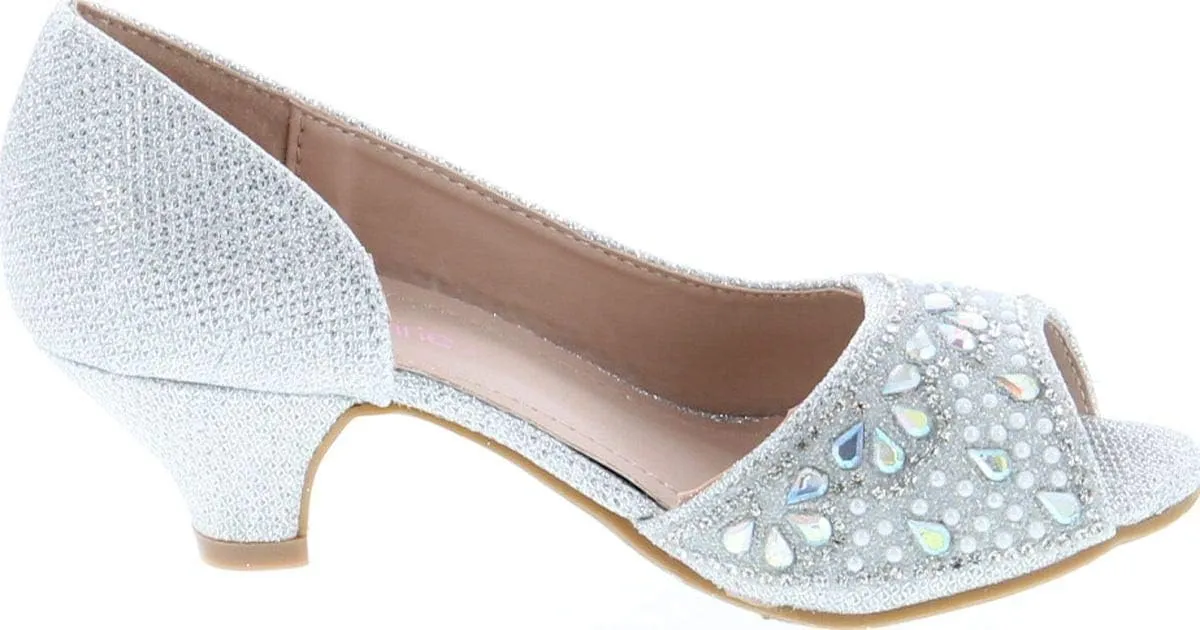Bella Marie Truly Kids Rhinestones Slip On Girls Kitten Heels Sandals Dress Shoes