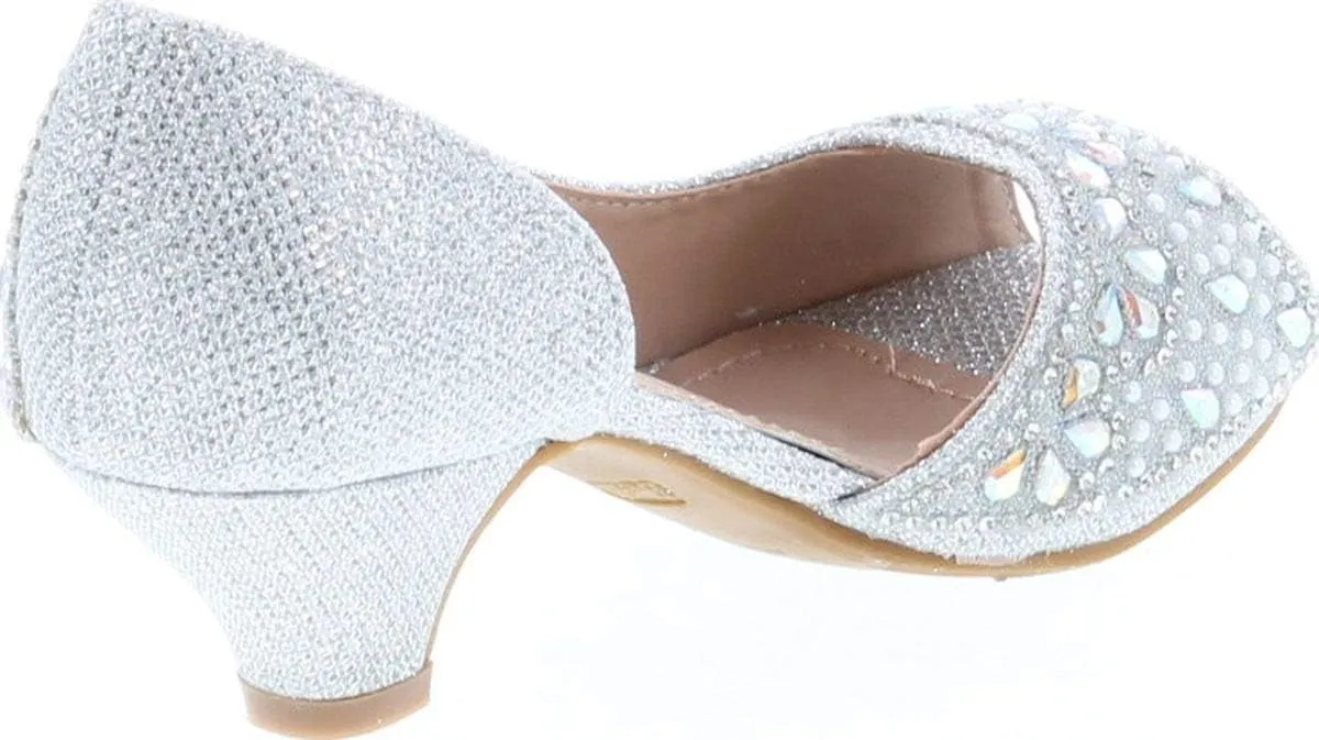 Bella Marie Truly Kids Rhinestones Slip On Girls Kitten Heels Sandals Dress Shoes