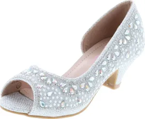 Bella Marie Truly Kids Rhinestones Slip On Girls Kitten Heels Sandals Dress Shoes