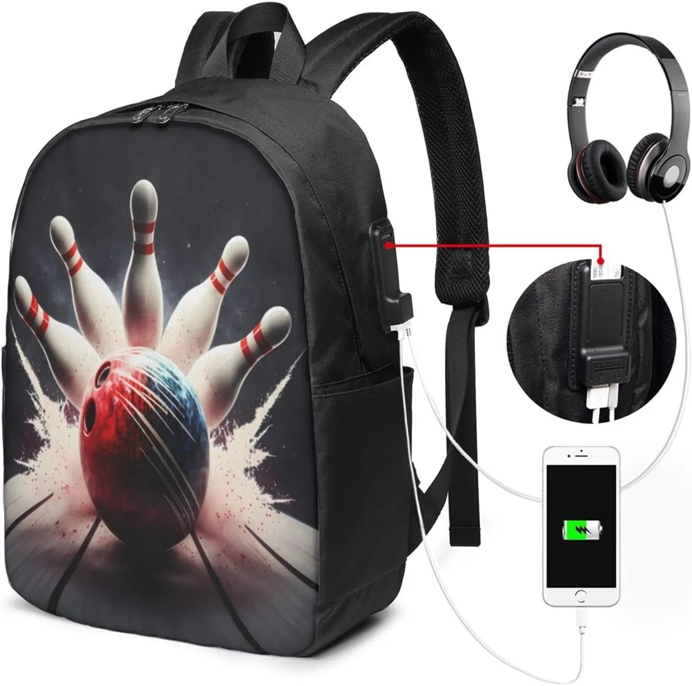 Bowling Ball Sport Travel Laptop Backpack - Durable Business Laptops Backpack with USB Charging Port