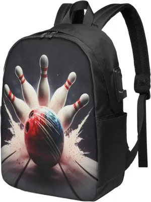 Bowling Ball Sport Travel Laptop Backpack - Durable Business Laptops Backpack with USB Charging Port