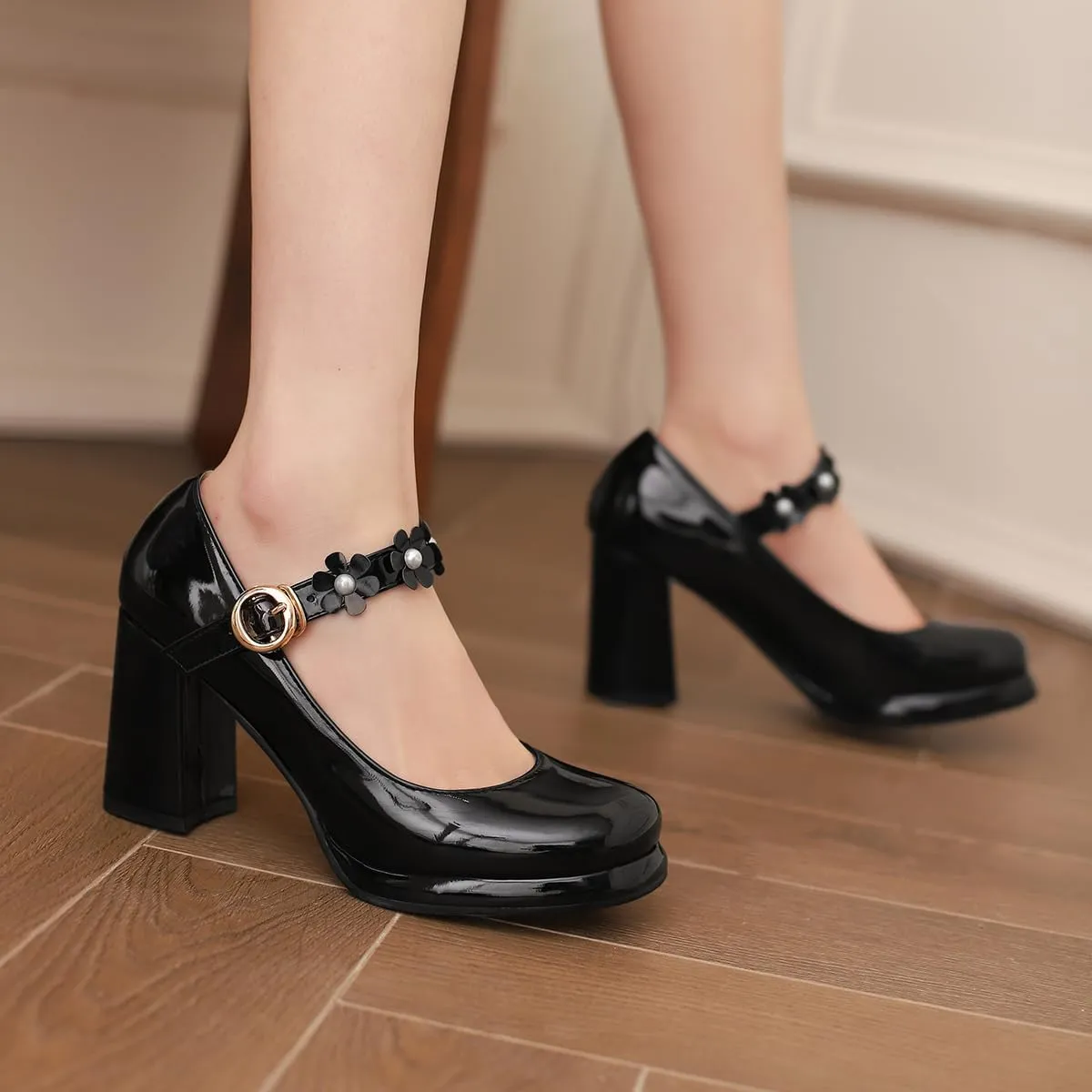 Bowtie Mixed Colors Chunky High Heels Closed Round Toe Mary Jane Pumps