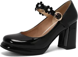 Bowtie Mixed Colors Chunky High Heels Closed Round Toe Mary Jane Pumps