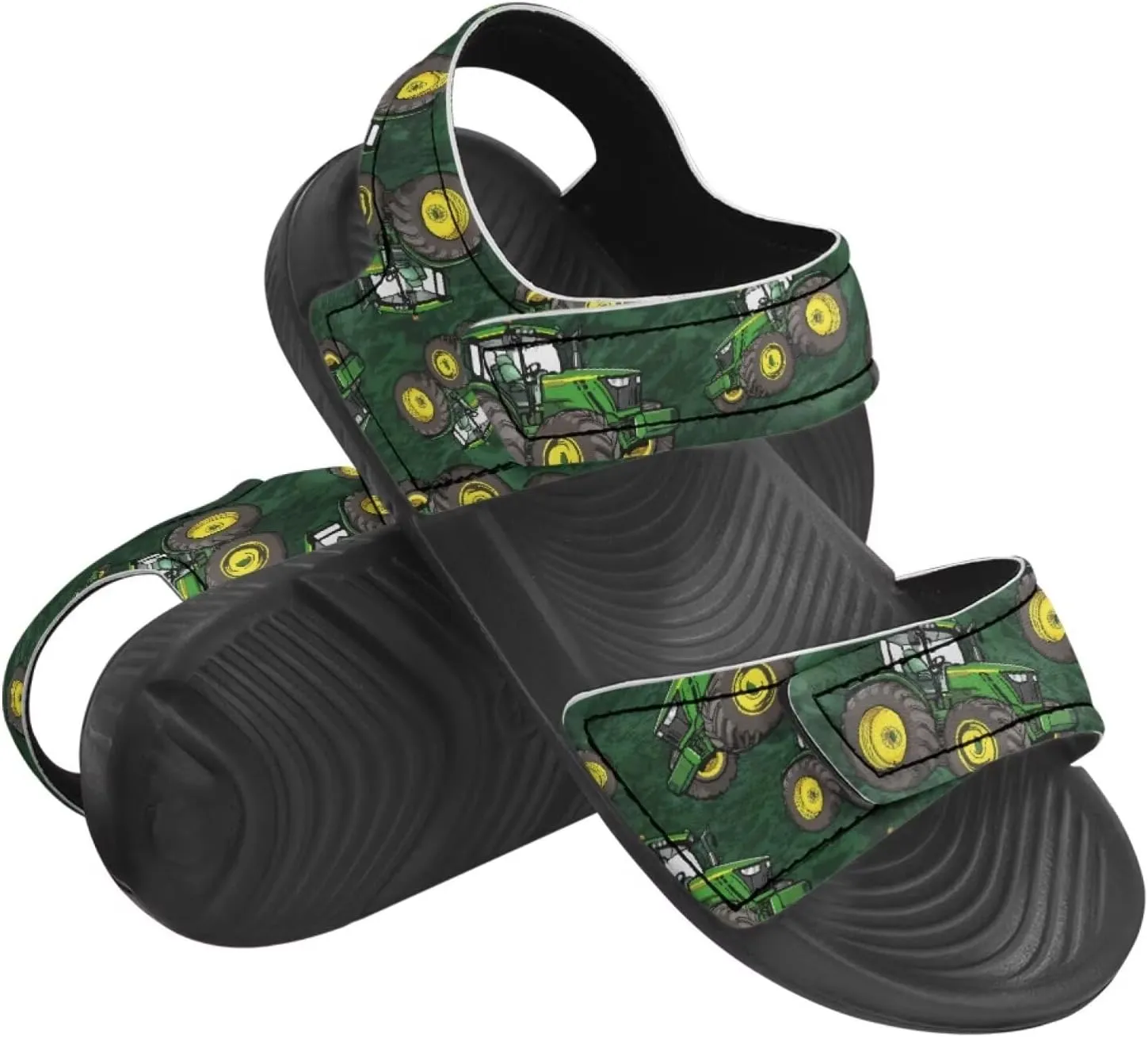 Boys Tractor Print Sandals Adjustable Sport Outdoor Athletic Sandals for Summer Lightweight Beach Water Shoes Toddler/Little Kid/Big Kid