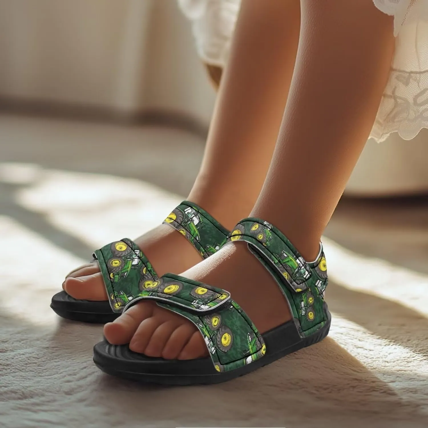 Boys Tractor Print Sandals Adjustable Sport Outdoor Athletic Sandals for Summer Lightweight Beach Water Shoes Toddler/Little Kid/Big Kid