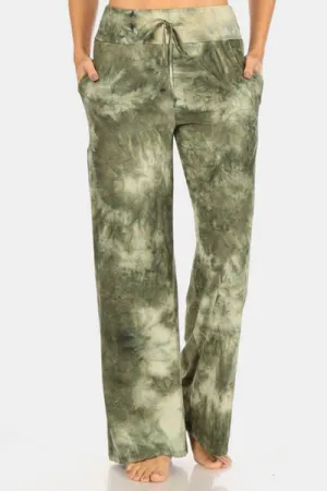 Buttery Soft Green Tie-dye Printed Drawstring Yoga Pants