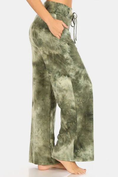 Buttery Soft Green Tie-dye Printed Drawstring Yoga Pants