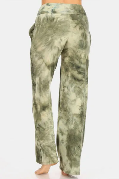 Buttery Soft Green Tie-dye Printed Drawstring Yoga Pants