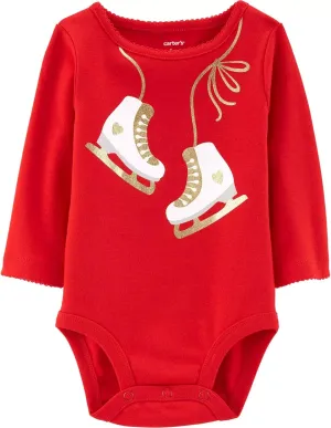 Carter's Girls' Glitter Ice Skates Collectible Bodysuit, Red (3 Months)