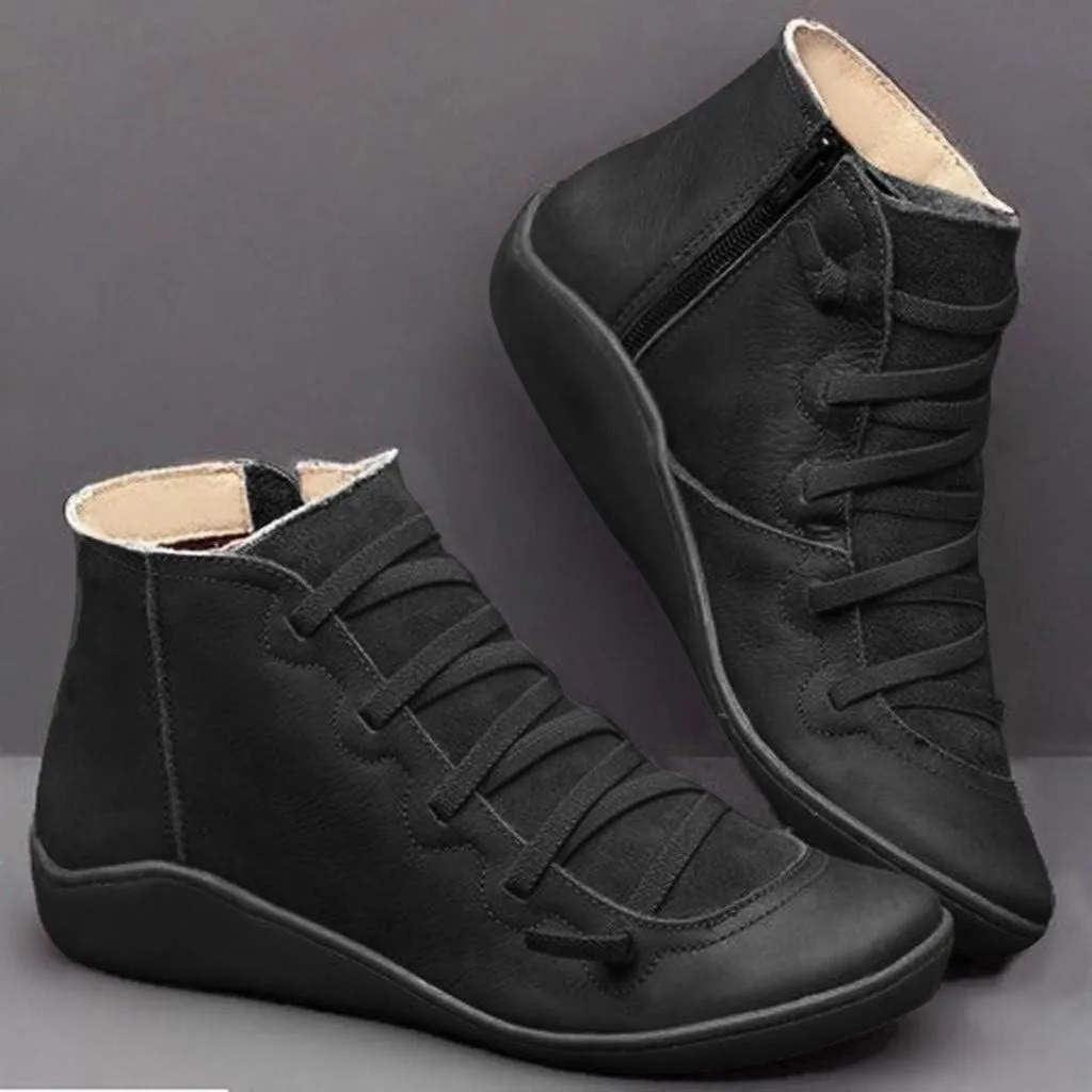 Cathalem Boots for Women Orthopedic Ankle Boots Arch Support Leather Comfortable Side Zip Wedge Booties Fall Boots Women