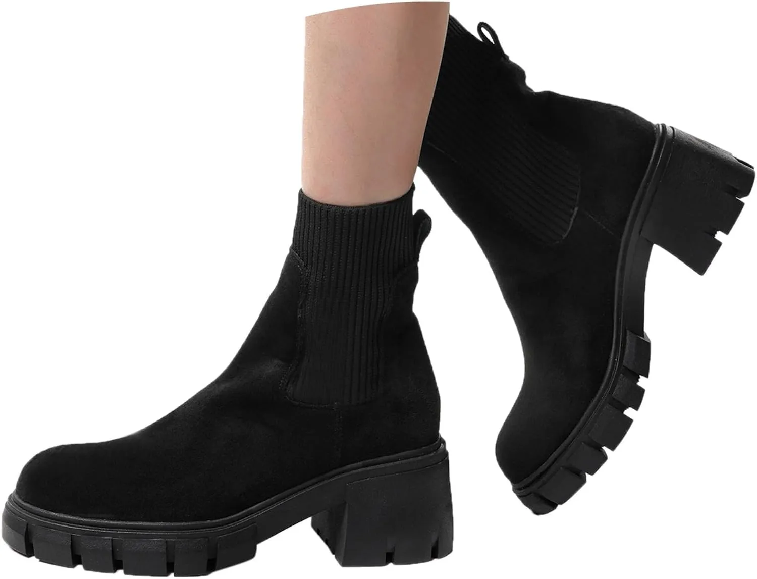 Cathalem Women's Ankle Boots 2024 New Chelsea Slip on Short Square-toe Booties Winter Fall Water Repellent Ankle Boots