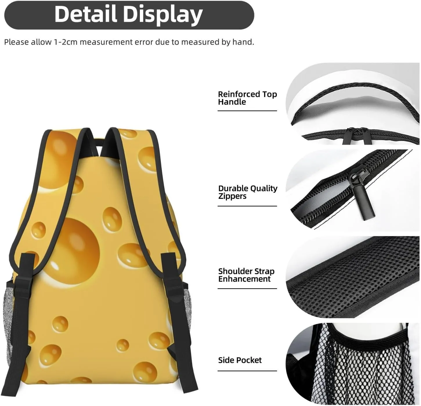 Cheese Backpack Funny Food Laptop Bookbag Travel Daypack Lightweight Durable Bag For Women Men