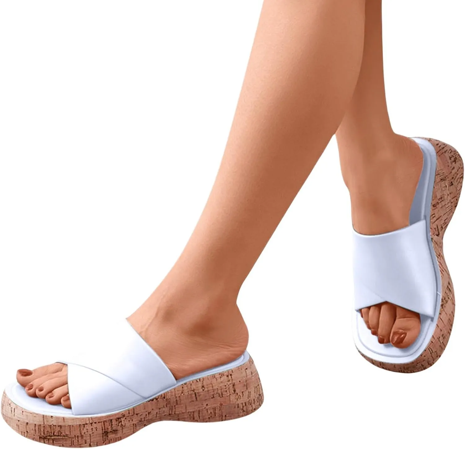 Cork Sandals for Women Open Toe Orthopedic Sandals with Arch Support Leather Slip On Slides Wide Width Platform Slides