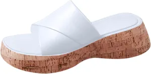 Cork Sandals for Women Open Toe Orthopedic Sandals with Arch Support Leather Slip On Slides Wide Width Platform Slides