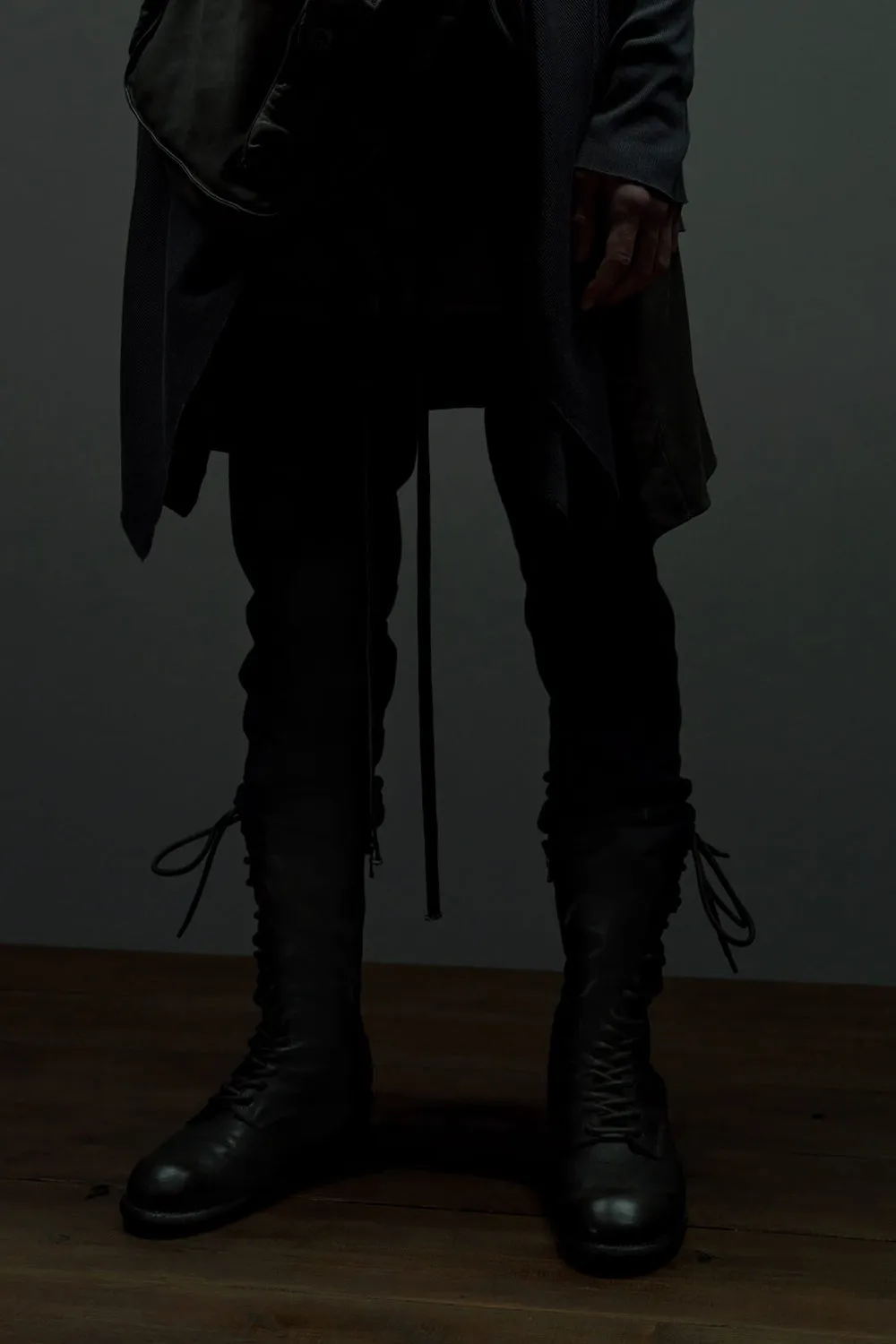 Cow Leather Lace Up Long Boots