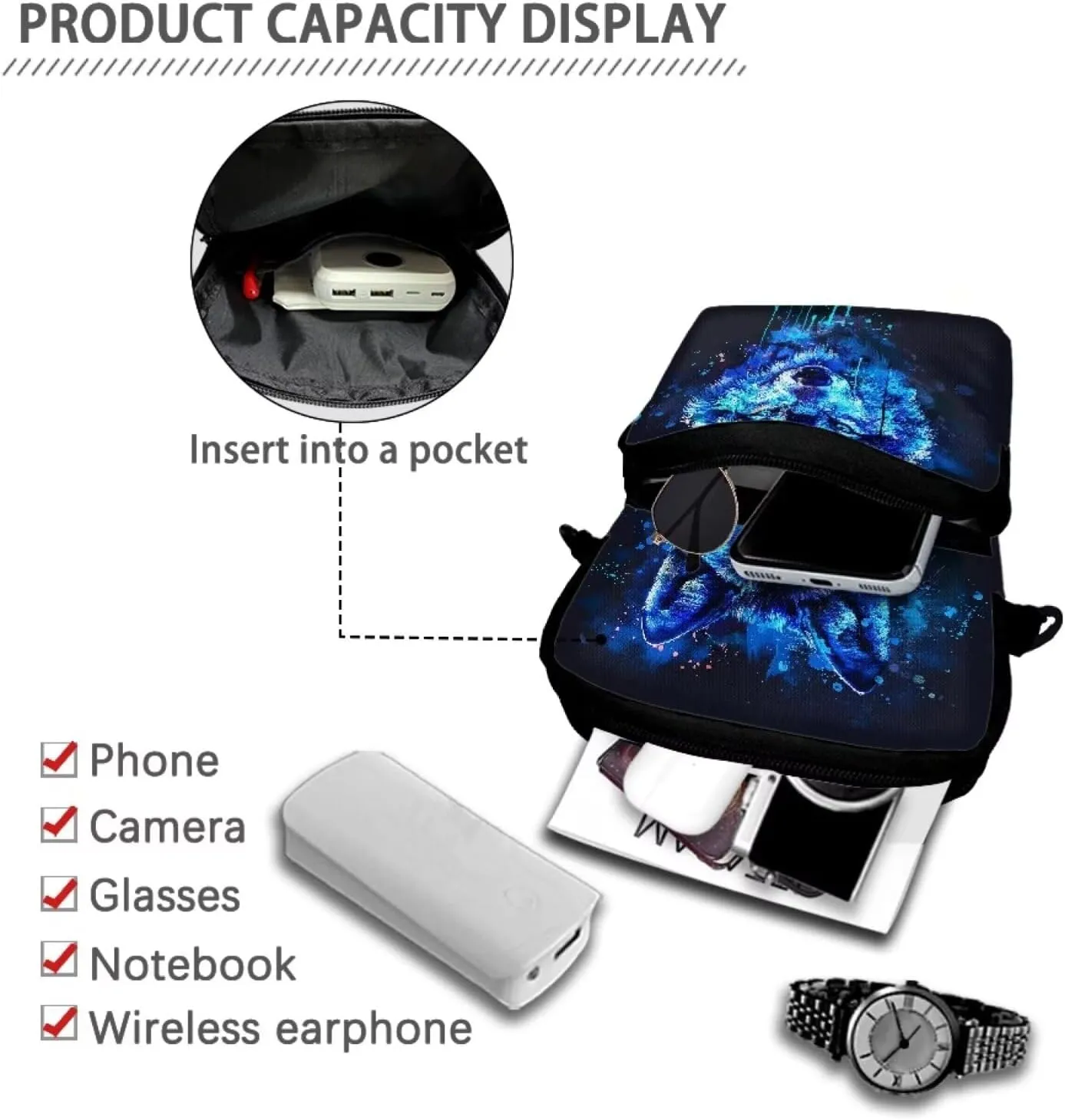 Crossbody Shoulder Bag for Girls, 2 Layer Lightweight Messenger Bag Waist Pouch