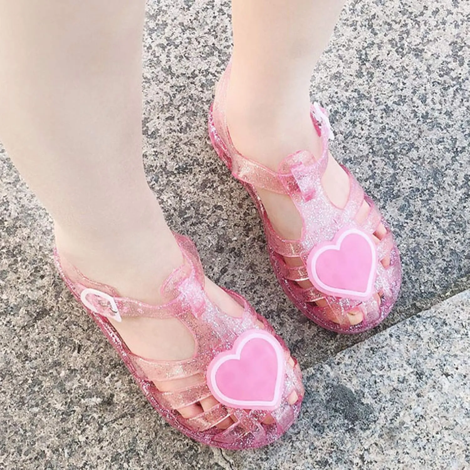 Cute Heart Jellies Shoes For Girls Soft Closed Toe Dress Sandals With Strap Summer Girl Outdoor Casual ??ink